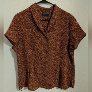 Karen Scott Women's Red-Brown Diamond-Patterned Short Sleeve Blouse (L)